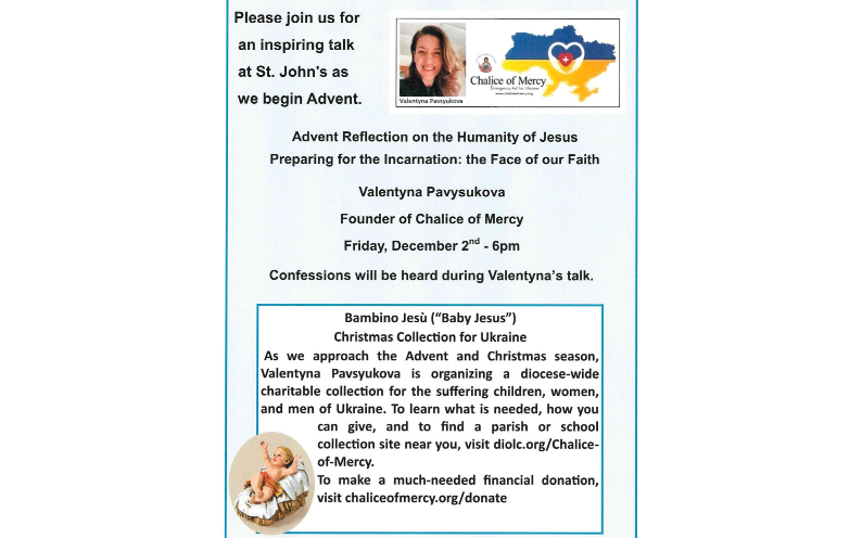 Friday Dec. 2nd 6pm – Advent Reflection Talk – Valentyna Pavysukova